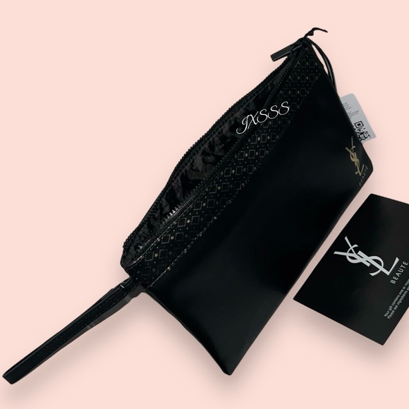 Black/Gold (Faux-Leather) YSL Beauty (Yves Saint Laurent) Cosmetic-Makeup Bag - Picture 13 of 16